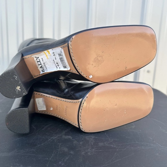 Bally Chadra Black Leather Stacked Heel Zipper Side Knee High Boots Size US 6M - Picture 14 of 16